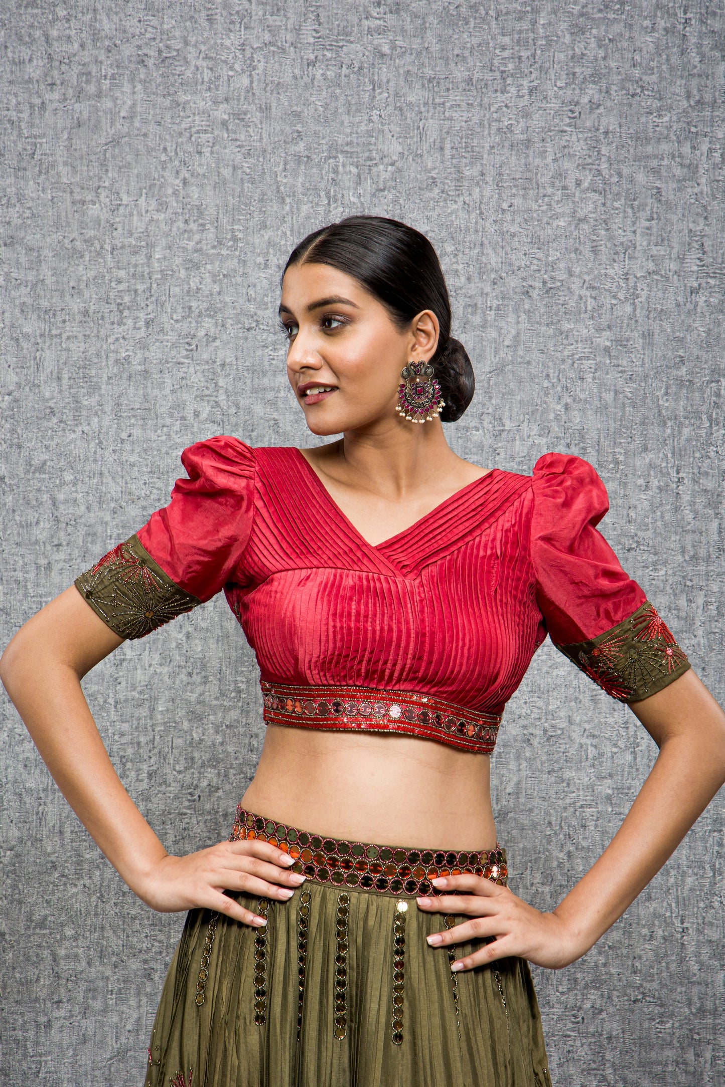 Enchanted Forest Hand Embroidered pleated lehenga Set