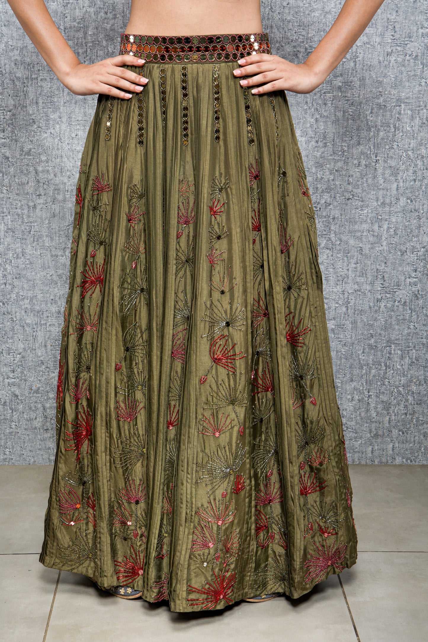 Enchanted Forest Hand Embroidered pleated lehenga Set