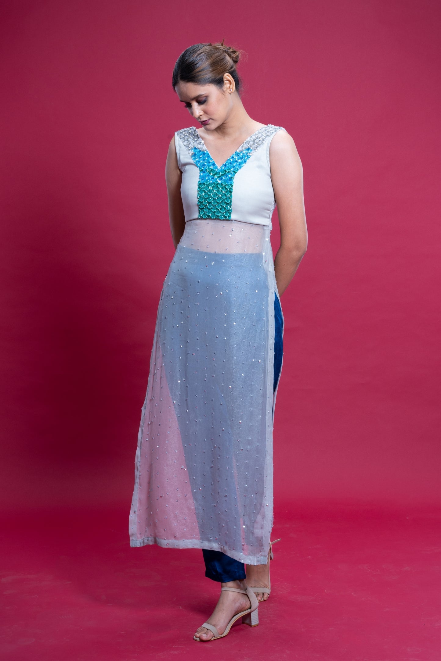Sea Silver - High Slit Kurti with Pant
