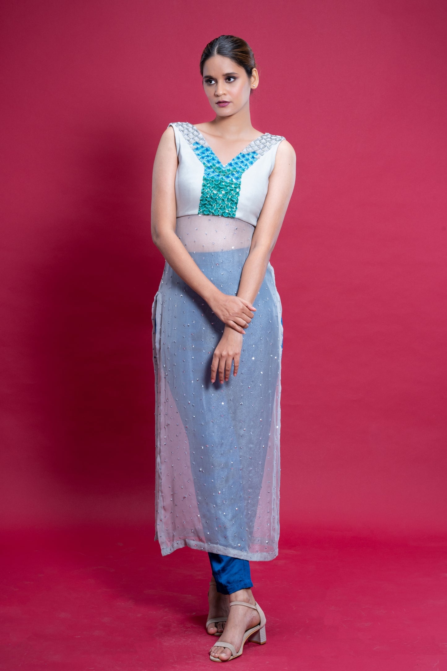 Sea Silver - High Slit Kurti with Pant