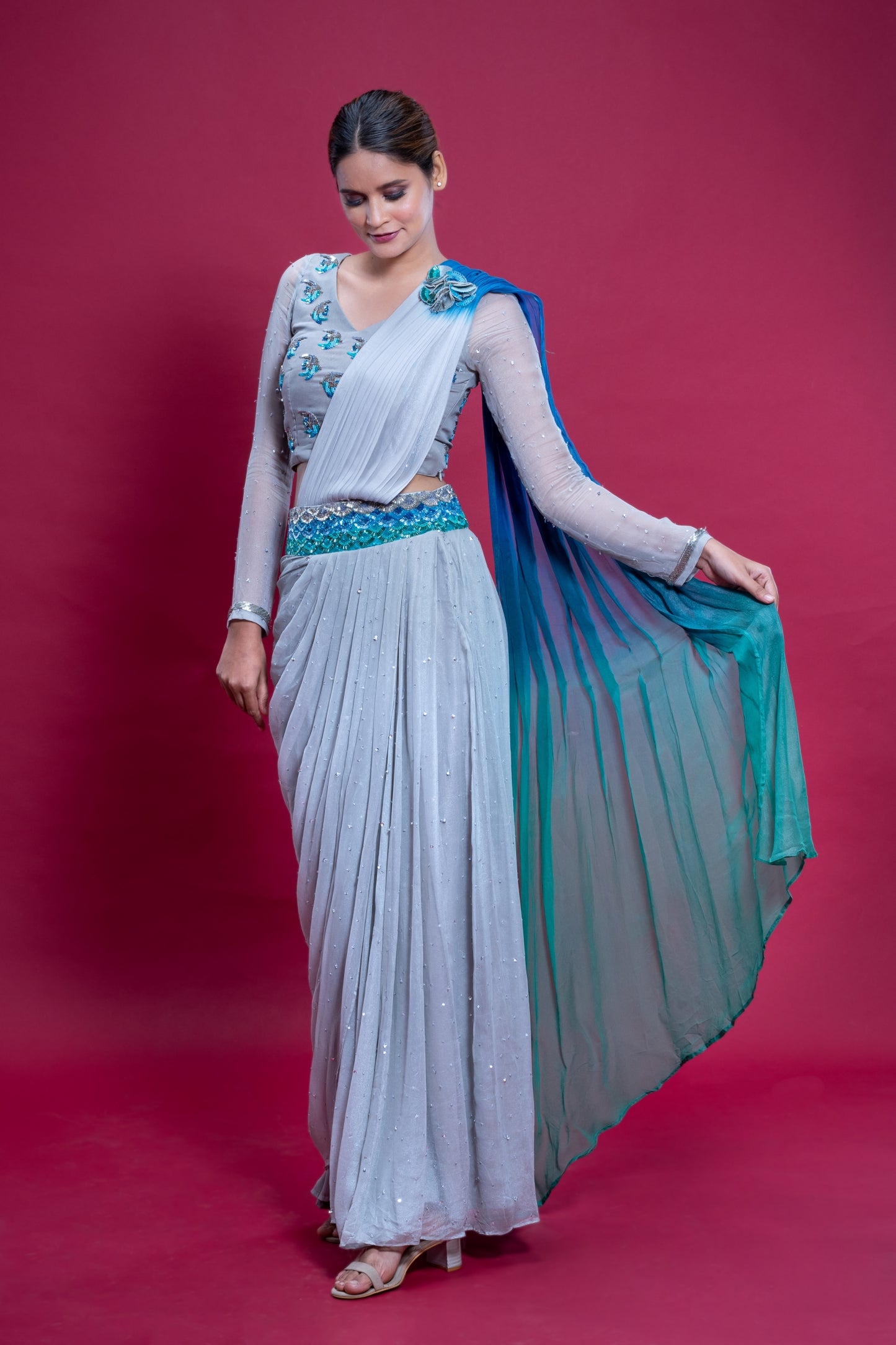 Sea Silver Ready to Wear Saree