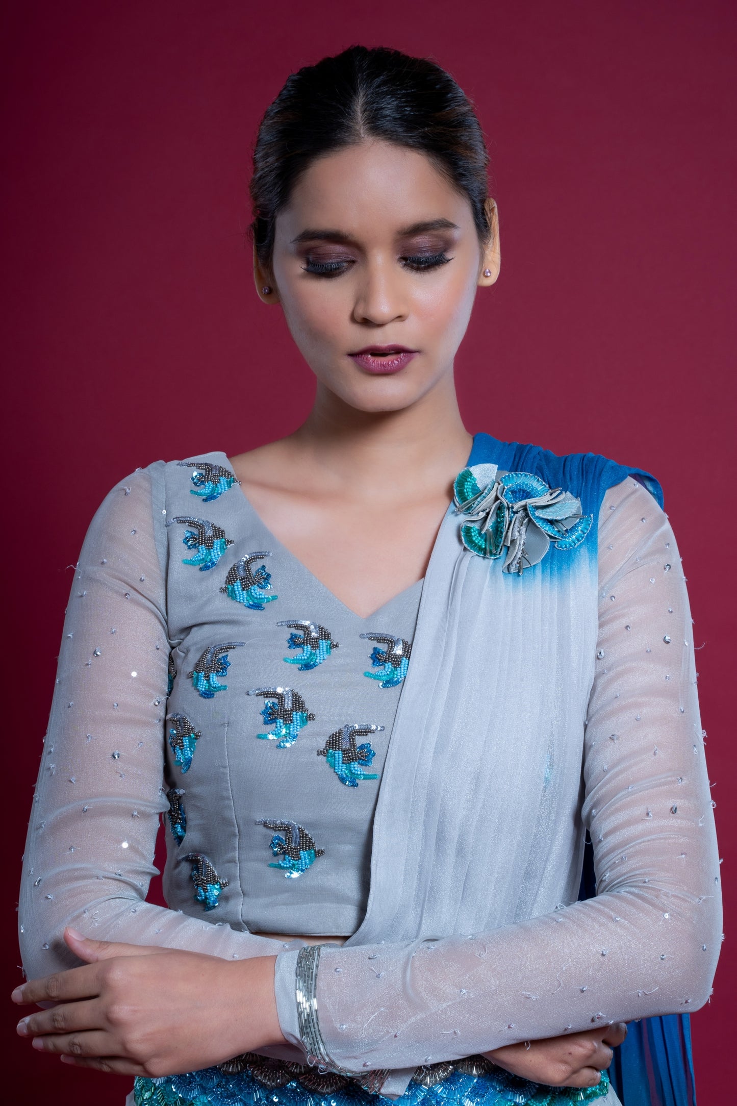 Sea Silver Ready to Wear Saree