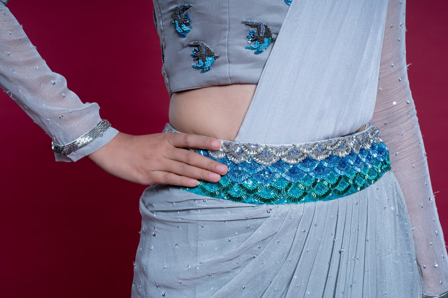 Sea Silver Ready to Wear Saree
