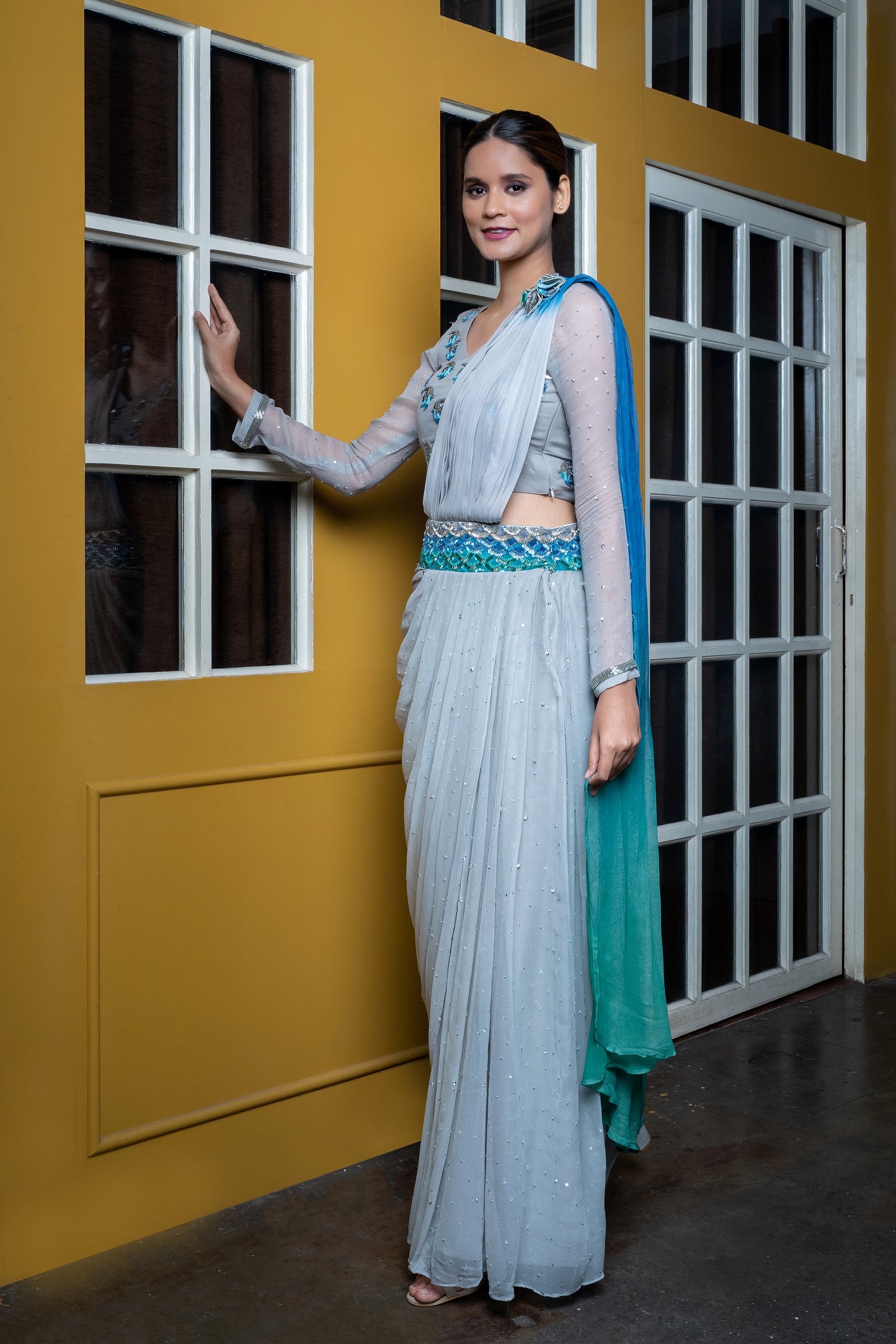 Sea Silver Ready to Wear Saree