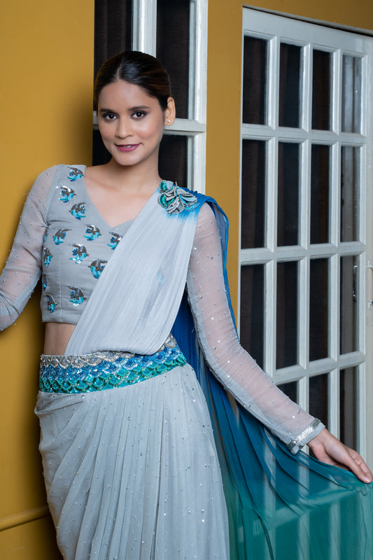 Sea Silver Ready to Wear Saree