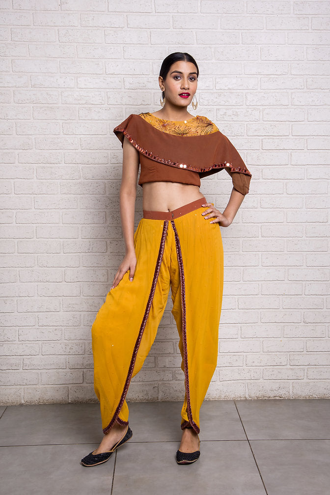 Playful Dandelion Hand Embroidered Dhoti Pant with Top