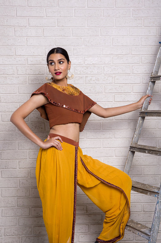 Playful Dandelion Hand Embroidered Dhoti Pant with Top